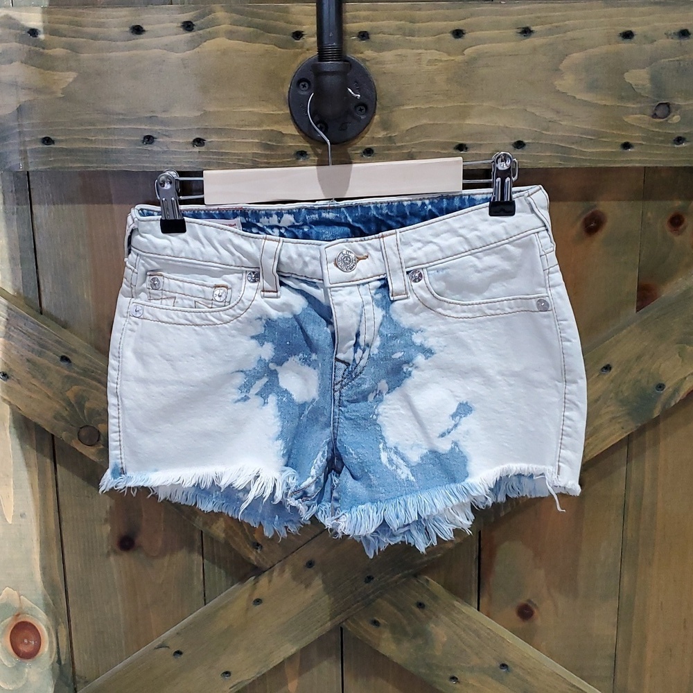 TRUE RELIGION MICRO KEIRA MID RISE JEAN  SHORTS RAW HEM SIZE 27